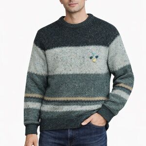 Vintage Men's Green Striped Sweater - made in Italy